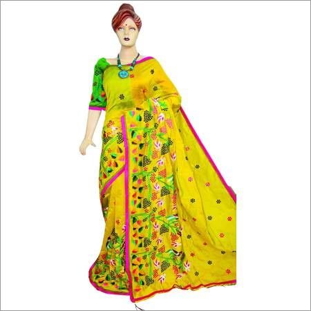 Ladies Embroidery Designer Print Saree - Cotton Silk with Hand Embroidery | Light Weight, Fade Resistant Sheen, Ideal for Parties and Functions