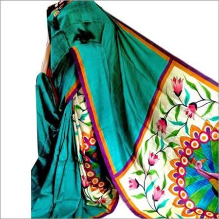 Ladies Pure Silk Hand Painting Fancy Saree - Luxurious Silk Material | Stunning Hand-Painted Design Ideal for Weddings and Festivals