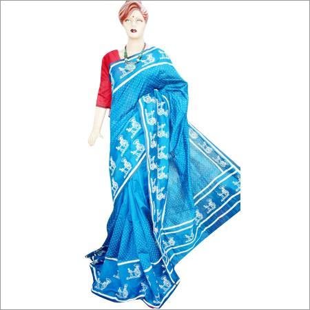Cotton Silk Ladies Handloom Block Printed Casual Saree