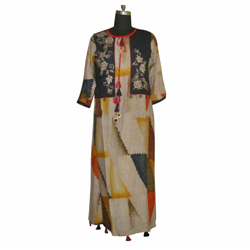 Ladies Printed Rayon Jacket Style Gown