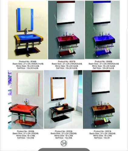 Wall Mount Mirror Glass Wash Basin - Glass, 19mm Thick, Transparent Color | Framed Design with Elegant Wood Accents for Stylish Wall Usage