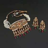 Choker Necklace Set - Zinc Alloy, Imitation Pearl With Ad Stone Accents | Festive Elegant Jewelry For Women, Classy Ethnic Style