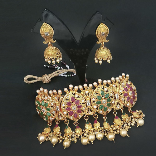 Kundan Choker Necklace Set - Zinc Alloy, Jhumki Earrings | Festive Occasion, Women's Jewelry with Elegant Design