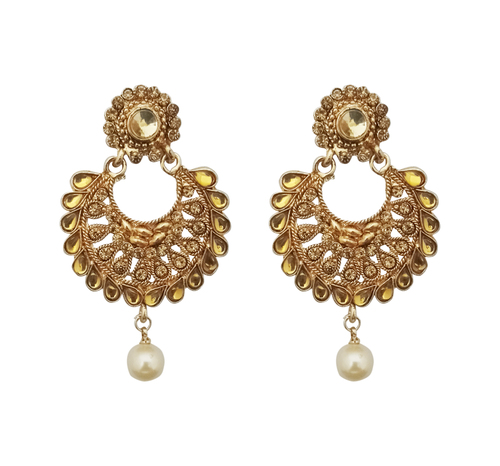 Brown Chandbali Earrings - Zinc Alloy, Dangle Earrings, Imitation Pearl, Classic Brown Color | Ideal for Weddings, Engagements, and Festive Occasions