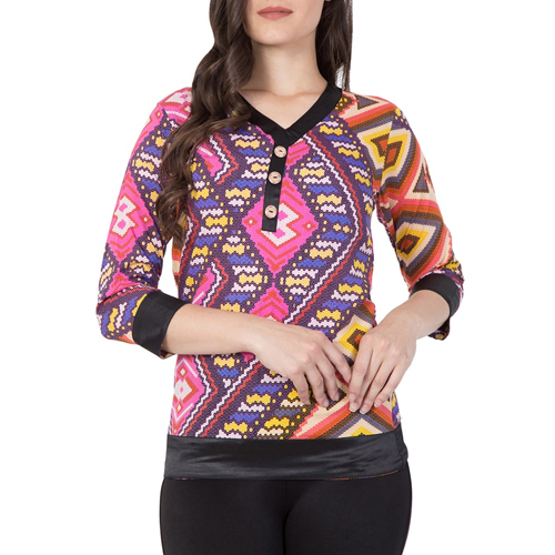 Ladies Pink Printed Crepe Top