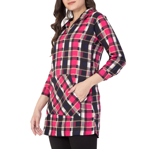 Ladies Pink Checkered Crepe Tunic