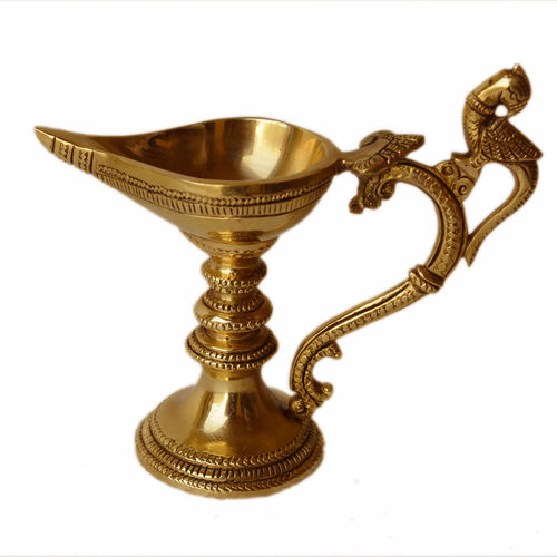 Golden Manufacture By Aligarh Brass Handle Table Diya Oil Lamp For Worship Deepak