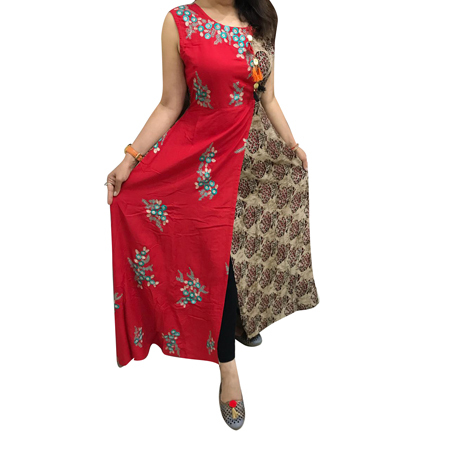 Cotton Printed Overlap Long Kurti