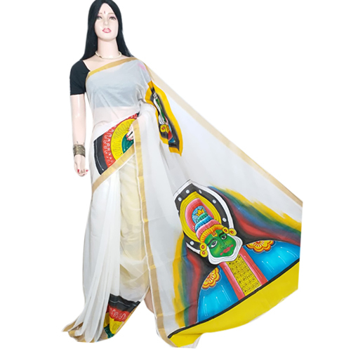 Ladies White Chapa Saree