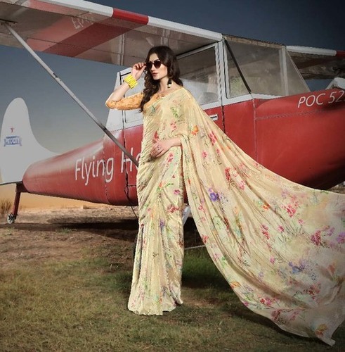 Pure Taby Silk Designer Saree - Printed Pattern, Party And Wedding Wear | Color As Shown, Warranty Included