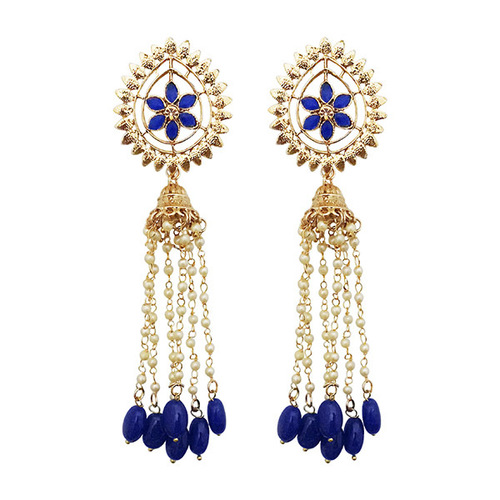 Blue Dangler Earrings - Zinc Alloy, Ethnic Design With Imitation Pearls | Durable, Classy Look For Women, Perfect For Festive Occasions