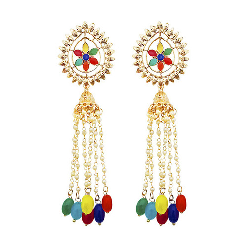 Multi Dangler Earrings - Zinc Alloy, Imitation Pearl | Dazzling Shine, Comfortable Fit, Festive Choice for Women and Girls
