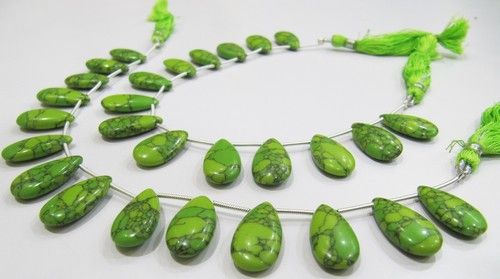 AAA Quality Green Turquoise Smooth Plain Magnesite Pear Shape Beads .