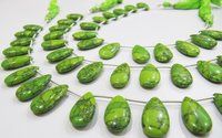 AAA Quality Green Turquoise Smooth Plain Magnesite Pear Shape Beads .