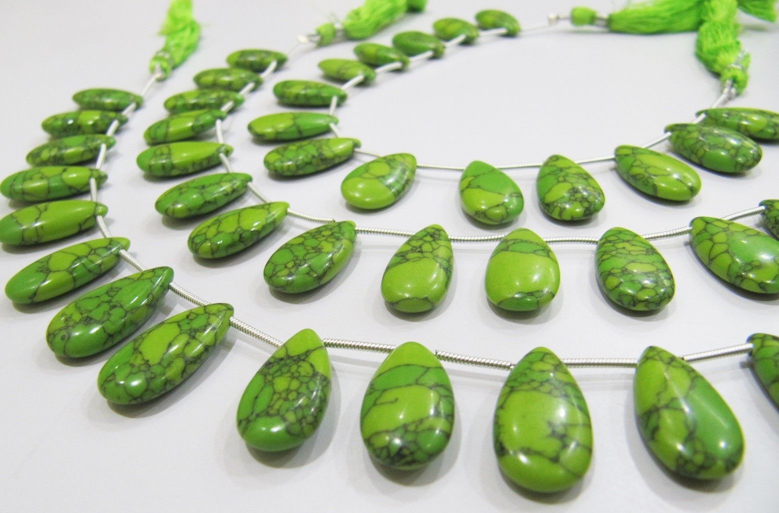 AAA Quality Green Turquoise Smooth Plain Magnesite Pear Shape Beads .