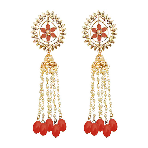 Orange Dangler Earrings - Zinc Alloy, Multi-Colored Stones | Durable Design for Classy Ethnic Look, Ideal for Festive Occasions