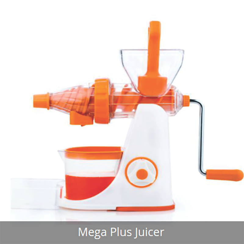 Mega Plus Juicer - Plastic | Manual Operation, Smooth Functionality, Low Noise, Fast Processing, Ideal for Fruits and Vegetables