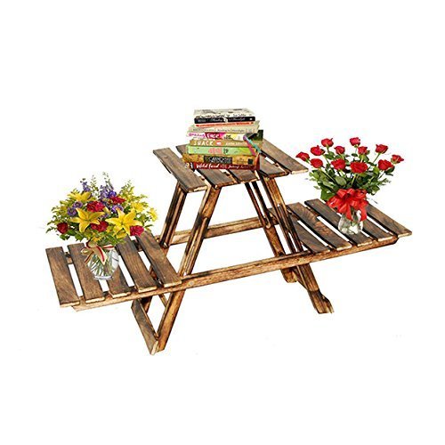 2 Tier Wood Shelf Plant Stand Bathroom Rack Garden Planter Pot Holder Carbonized