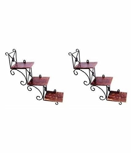 Beautiful Wooden Wall Hanging Shelf a Unique Wall Art in Stair Shape - Set of Two