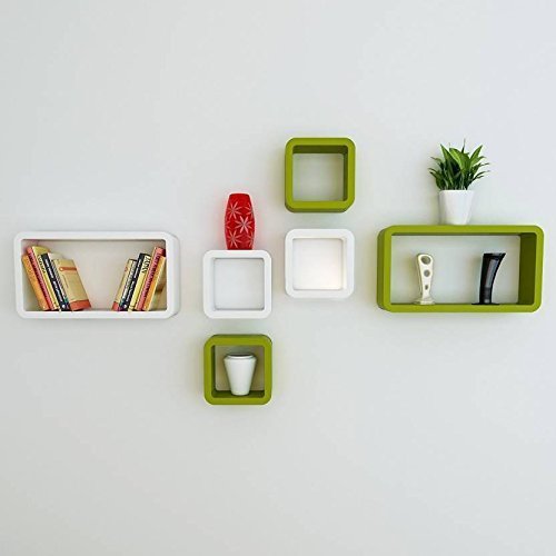 Hexagonal Wooden Wall Shelf (Number of Shelves - 6, Green, White) Hexagonal Wooden Wall Shelf (Number of Shelves - 6, Green, White)