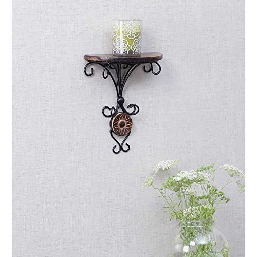 Beautiful Wood & Wrought Iron Fancy Brown Wooden Handicrafts Wall Shelf