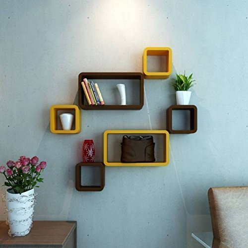 Wall Shelf Wooden Wall Shelf (Number of Shelves - 6, Brown, Brown)