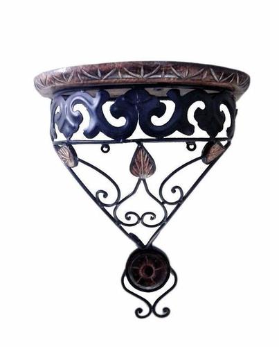 Handmade Wooden & Wrought Iron Wall Bracket D-Shape ( Black, 11X6X12 )