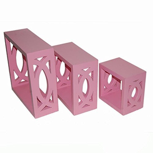 Wooden Wall Shelf - MDF Wood, Three Shelves, Pink, Foldable, Handcrafted, Modern Style