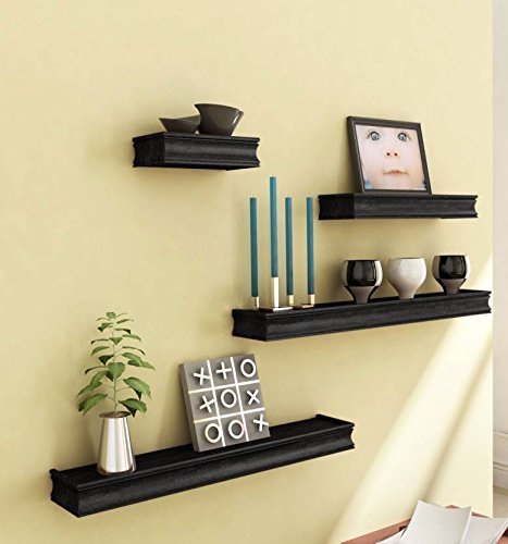 Wooden Wall Shelf (Number of Shelves - 3, Black)
