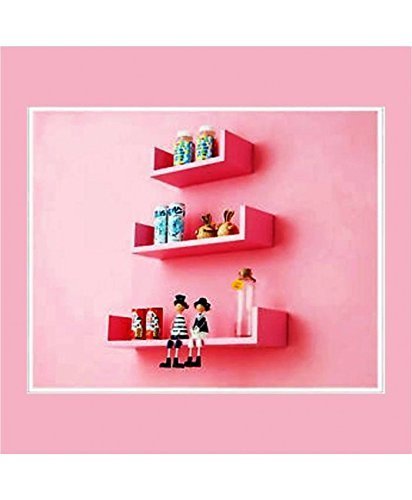 Wooden Wall Shelf (Number of Shelves - 3, Pink)