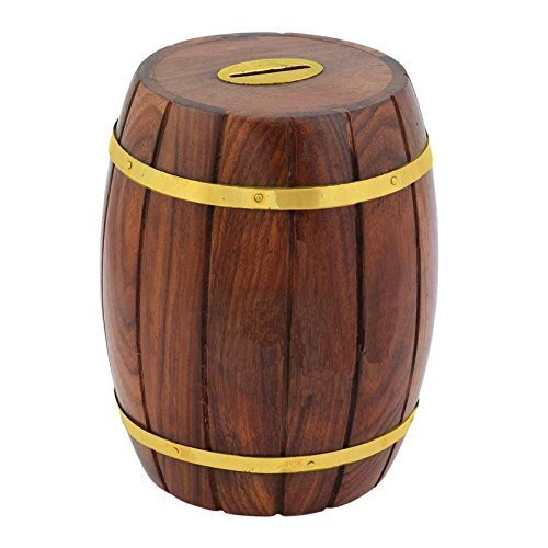 Decorative Handmade Wooden Barrel Shape Money Bank/Piggy Bank/Coin Box {Cai-Hd-0041/Size(Inch) : 6X4X4}