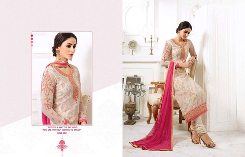Embroidered Georgette Straight Churidar Suit - Full Sleeves Ethnic Indian Design Versatile for All Seasons