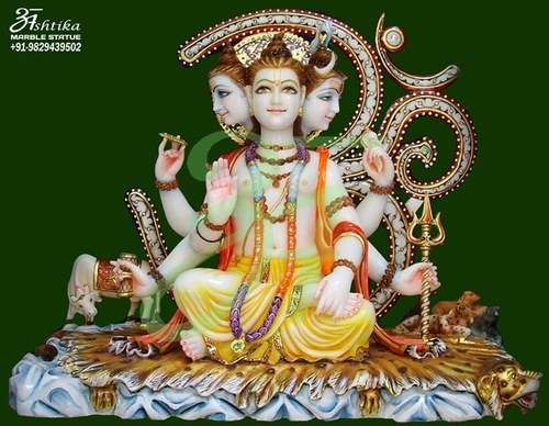 God Duttatreya Marble Statue - Marble, 30 Inches, Off-White | Hand-Carved, Intricate Details, Polished Finish, Durable, Collectible