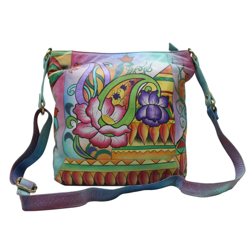 Printed Women Hand Painted Leather Messenger Bag