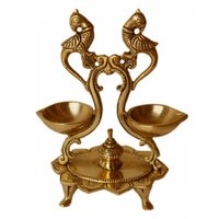 Unique Table Diya with Parrot Design of Two Wicks made of Brass Lamp