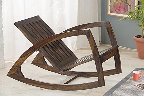 Solid Sheesham Wood Stylish Rocking Chair/Adult Chair/Relax Chair for Living Room/Garden & Outdoor - Walnut Finishing