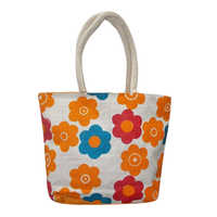 Flower Print Jute Bag