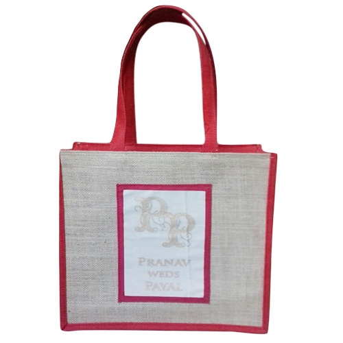 Grey With Red Fancy Jute Bag