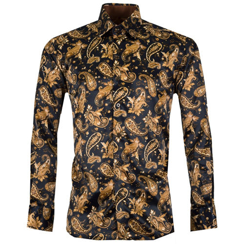 Cotton Gold Printed Satin Men Shirt