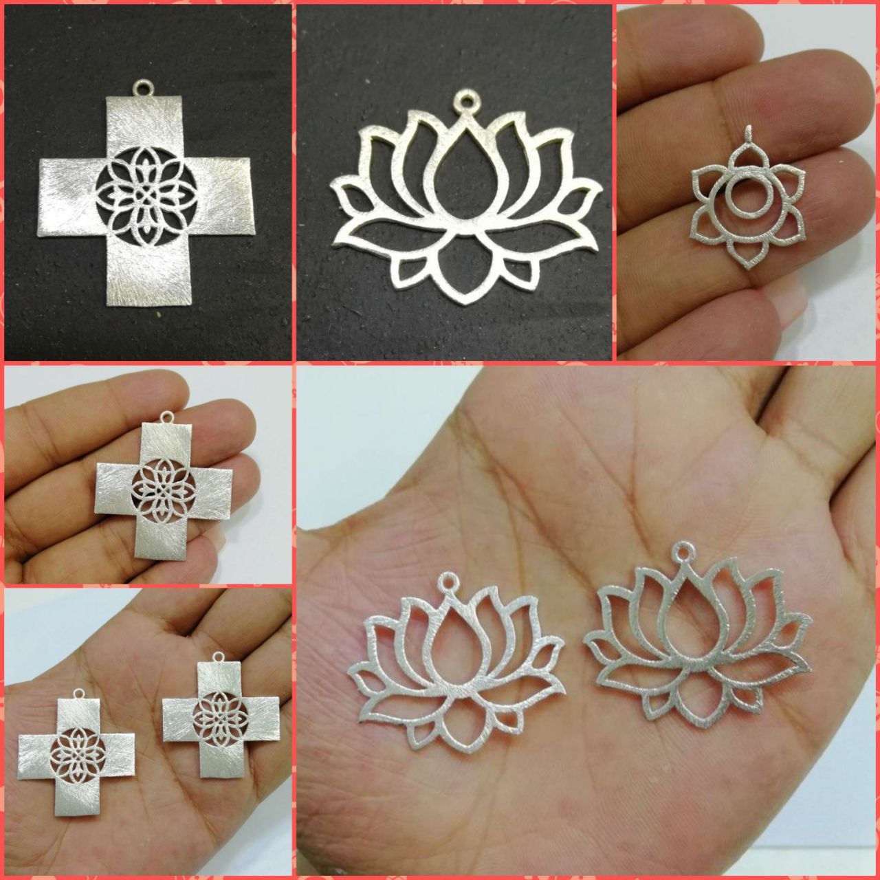 Silver Plated Lotus Shape Charm Pendant - Jewelry Finding Charms For Earring
