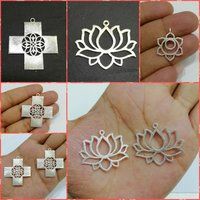 Silver Plated Lotus Shape Charm Pendant - Jewelry Finding Charms For Earring