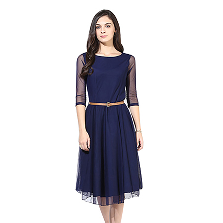 One Piece Dress - Other Material, Sizes L, M, S, XL, XXL, Length 38-39 Inch | Navy Blue, Full Sleeves, No Fade, Washable, All Season Wear