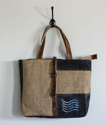 Multicolor Jute Canvas Tote Bag