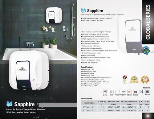 Kalptree - Sapphire 15 Lires - Electric Water Heater / Geyser (With Galssline & Incoloy Element)