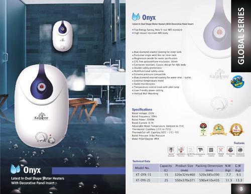 Kalptree - Onyx 15 Litres - Electric Water Heater / Geyser (With Glassline Tank & Incoloy Element) Installation Type: Wall Mounted