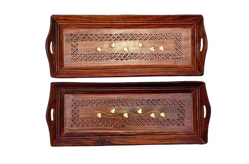 Wooden Premium Quality Serving Tray With Hand Carved Design 11 Inch