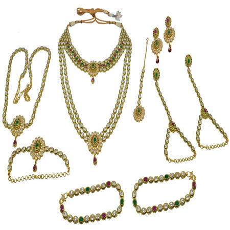 Hi Gold White Ruby Onyx Enamel (Meena) With Reverse AD Bridal Set