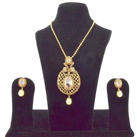 Antique LCT Austrian Diamond Pearl Reverse AD Pendant set