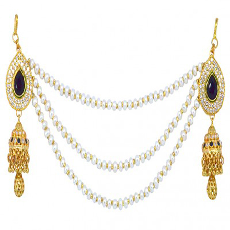 Hi Gold LCT Sapphaire Blue American Diamond With Pearl Reverse AD Veni