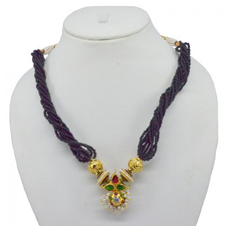 Hi Gold Red Green Enamel (Meena) Pearl Jewellery With Reverse AD Thauja